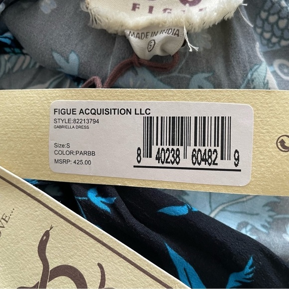 Figue Gabriella Floral-Print Paradise Batik Blue Viscose Tiered Dress NWT Size S - Picture 11 of 12